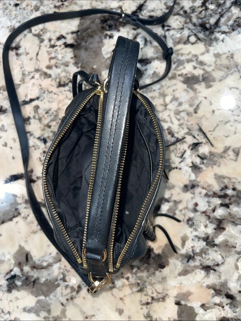 MICHAEL Michael Kors Black Leather Satchel with Gold Eyelet Accents